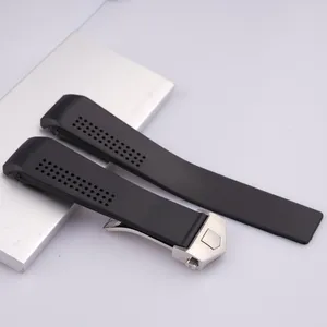 20 22mm New strap black silicone rubber watchbands strap silver deployment clasp for Tag watch Bundled installation tools