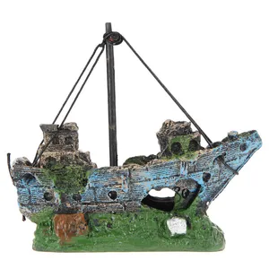 Aquarium Fish Tank Decorations Landscape Pirate Ship Wreck Ships Decor Resin Boat Ornament Accessories