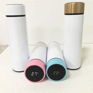 Sublimation Water Bottle With LED Touch Display Temperature 500ml Straight Tumbler Stainless Steel Vacuum Coffee Mug Fetival Party Gift