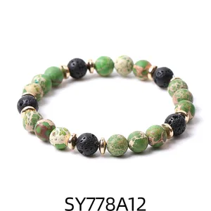 8mm Matte Green imperial Stone Beads Hematite Lava stone Strand Bracelets for Women Men Yoga Buddha Energy Jewelry