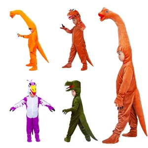 Mascot doll costume New Kids Dinosaur Costumes Halloween Costume T-rex Brachiosaurus Raptor Jumpsuit Plush Purim Party Suit for Boys Girls