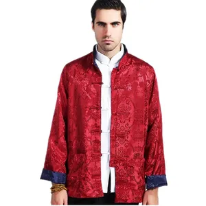 Men's Jackets Navy Blue Burgundy Chinese Man Reversible Coat Silk Satin Jacket Male Tang Suit Two Sided Overcoat Size M L XL XXL XXXL