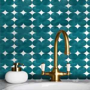 Retro Blue clover handmade tile bathroom dining room floor non slip kitchen Tiles 300x300