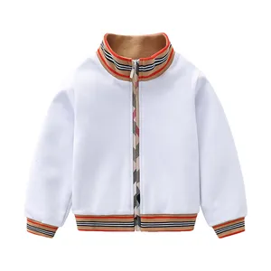 New Spring and Autumn Kids Clothes Boys Girls White Long Sleeve Striped Windbreaker Jacket Coat