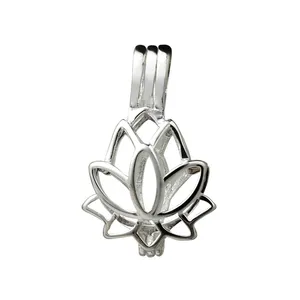 Lotus Flower Blossom Pendant Small Lockets 925 Sterling Silver Gift Love Wishing Pearl Cage 5 Pieces