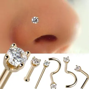6PCS Surgical Steel Zircon Gem Bone Nose Stud Piercing Earring Anodized Rose gold Color Nose Ring Prong Nose body Jewelry