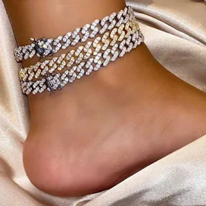 Hip Hop Cuban Link Anklet Wholesale Jewelry for Women Iced Out Bling Rhinestone Anklet Barefoot Sandals Foot Jewelry