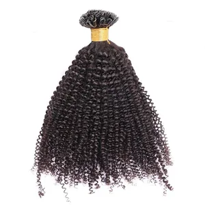 Afro Kinky Curly Mongolian Remy Human Hair Extensions U Nail Tip In Pre-bonded Natural Color Extension 100 Strands For Women