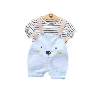 Children Cotton Clothes Summer Baby Boy Girls Stripe T Shirt Cartoon Bib Shorts 2Pcs/sets Infant Kids Fashion Toddler Tracksuits G0119