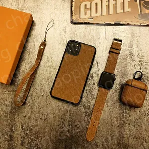 Fashion Classic Three-piece Suit Phone cases Earphone Cover and Watch Strap For iPhone 12 11 pro max Xs XR Luxury Birthday gifts