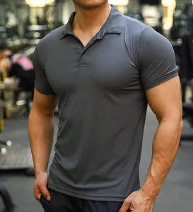 gray Running Men Sport Training Ice silk summer Polo T-shirt Short Sleeve Male Casual Quick dry Gym Fitness Slim Tees Tops Clothing