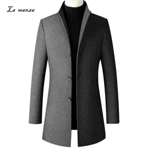 Plus Size 5XL Fashion Solid Men Woolen Coat Winter Smart Casual Slim Cashmere Coat 211115