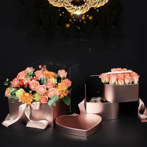 2021 Heart Shaped Double Layer Rotate Flower Chocolate Gift Box DIY Wedding Party Decor Valentine Day Flower Packaging Case DHL