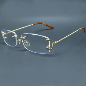 Clear Wire C Eyeglasses Small Square Rimless Eye Glasses Frames Vintage Eyewear Spectacles Desinger Luxury Carter Clear Optical Fill Prescription