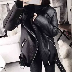 Aigo Winter Coat Thick Faux Leather Fur Sheepskin Coat Female Jacket Casaco Feminino 210916