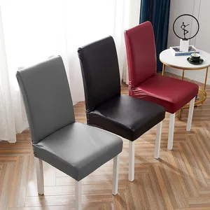 Chair Covers Elastic PU Leather Cover For Home Office Restaurant Solid Color Stretch Waterproof Seat Dustproof Dining Cases