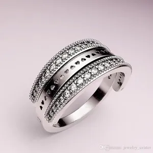 Designer Jewelry 925 Silver Wedding Ring Bead fit Pandora Flipping hearts luxury designer Cubic Zirconia Diamonds European Style Rings Birthday Ladies Gift
