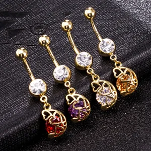 Fashion hollow out shape zircon Surgical Steel Belly Button Rings Sexy Dangle Navel Piercing Rings Rhinestone Body Jewelry