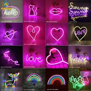 LED Neon Sign SMD2835 Indoor Night Light Love Heart Rainbow Cat Home Lighting Model USB Decorations Table Lamps For Holiday Xmas Party
