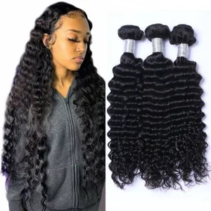Malaysian Deep Wave Bundles 3/4 Pieces Curly Human Hair Weaves Natural Unprocessed Extensions Non Remy