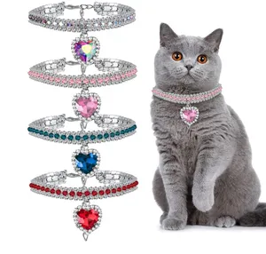 Diamond Pet Collar Dog Cat Crystal Love Heart Pendant Neckalce Luxry Animal Puppy kitten Charms Beautiful Rhinestone Jewelry Adjustable