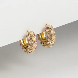 Hoop & Huggie Gold Color Copper Metal Small Earrings For Women Round Circle Imitation Pearl Rhinestone Huggies Fashion JewelryHoop Kirs22