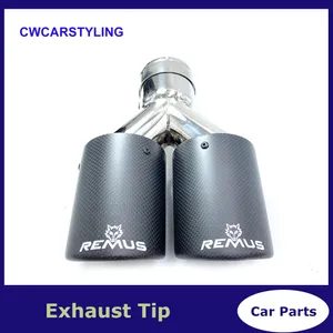 1 Piece Carbon Fibre Styling Remus Stainless Steel Universal Dual Automobile Exhaust Pipe Muffler Car Accessories Modification