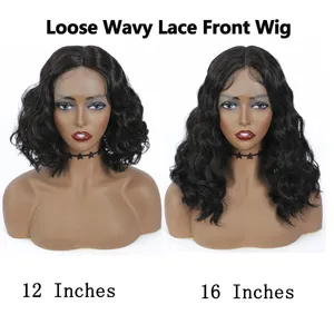 Short Bob Synthetic Lace Front Wig Swiss Lace Wig For Black Women High Temperature Fiber Daily Loose Wave Curly Lace Wigfactory direct
