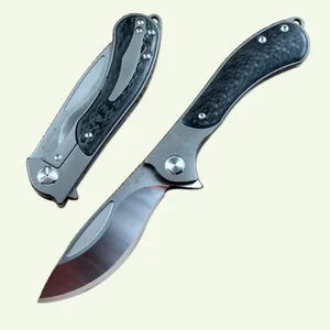 TwoSun Pocket Folding Knives D2 Steel Blade Titanium Handle Flipper Fast Open Camping Hunting Sports TS388