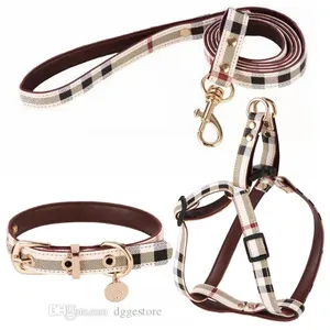 Designer Dog Collars Harness and Leashes Set Soft Adjustable Printed Leather Classic Pet Collar Leash Sets for Small Dogs Chihuahua Poodle Outdoor Durable B36