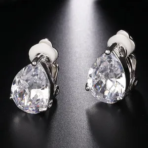 Clip-on & Screw Back Classic Teardrop Cubic Zirconia Clip On Earrings Non Pierced For Women Crystal Elegant Blue Stone Wedding Party GiftCli