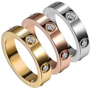 Cluster Rings Luxury Shiny Rotating Circle Crystal Ring Stainless Steel Rose Gold Love For Women Engagement Gift Brands RingCluster