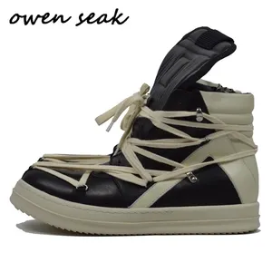 Owen Seak Men Genuine Leather HighTOP Ankle Boots Luxury Trainers Casual Sneaker Laceup Women High Street Zip Flats Shoes 220815