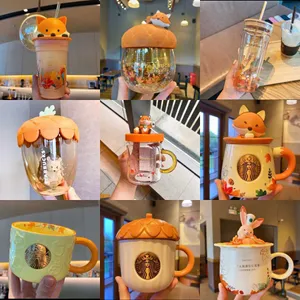 Starbucks 2021 new autumn forest maple leaf autumn rabbit acorn squirrel cute fox glass ceramic mark water cup