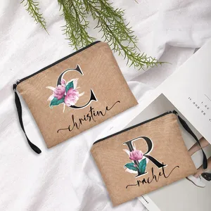 Cosmetic Bags & Cases Personalized Custom Name Letter Makeup Bridesmaid Maid Of Honor Wedding Bachelorette Party Gifts Linen PouchesCosmetic