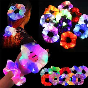 Led Rave Toy LED Hair Scrunchies Light Up Hair Scrunchie Elastic LED Light Women Girls Hair Bands for Halloween Christmas Party