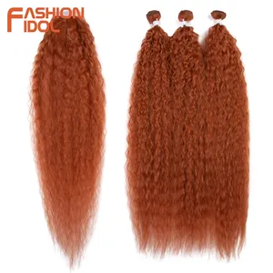 FASHION IDOL Afro Kinky Curly Hair Bundles With Closure Synthetic Hair 30 Inch Ombre Orange Heat Resistant Fiber Hair Extensions 220615