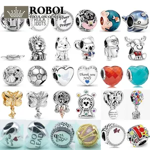2022 100% 925 Sterling SILVER Beads Football Heart-shaped Unicorn Accessories Pendant Dangle Charm fit Pandora Bracelet silver 925 jewelry for women