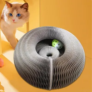 Cat Toys Round Magic Organ Scratching Board With Toy Bell Ball Pet Grinding Claw Scratch Kitten Folding CorrugatedCat