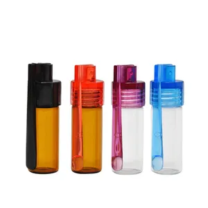 Epacket 24pcs lot 51mm 36mm Glass Case Smoking Bottle Snuff Snorter Dispenser Bullet Plastic Cap Vial Storage Container Box with Spoon