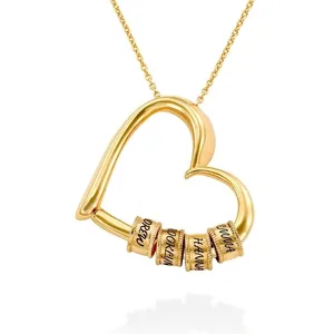 Personalized Heart Necklaces Women Jewelry Custom Gold Plated 17 Beads Name Necklaces Pendants Mothers Day Gift 220716