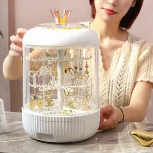 Storage Boxes & Bins Transparent Crown Jewelry Organizer Earring Ring Display Holder 360 Rotating Earrings Stand Bracelet Necklace Shelf