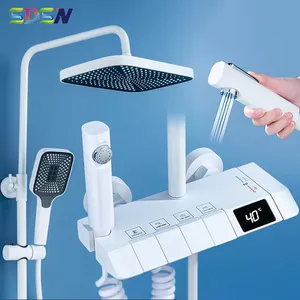 Luxury Piano Digital Shower System Quality Brass Bathroom Mixer Faucets Tap Wall Mounted Grey Thermostatic Piano Shower Set