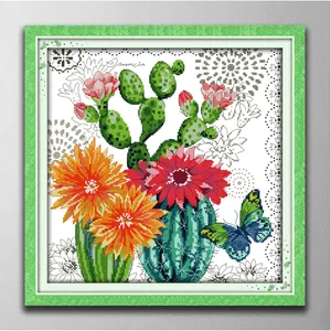 Prickly pear flower home decor paintings ,Handmade Cross Stitch Craft Tools Embroidery Needlework sets counted print on canvas DMC 14CT /11CT