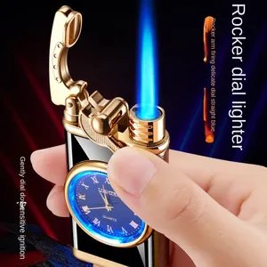 New Creative Watch Inflatable Torch Turbo Lighter Windproof Metal Blue Flame Jet Butane Gas Cigar Lighters Men Smoking Gadgets