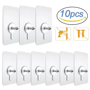 10pcs Strong Adhesive Seamless Sticky Wall Hook Nail Mounting Rack Screw Rod Non Marking Screw Stickers Wall Picture Hook Kits 220727