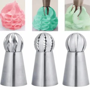3pcs/set Cupcake Stainless Steel Sphere Ball Shape Icing Piping Nozzles Pastry Cream Tips Flower Torch Pastry Tube Decoration Tools