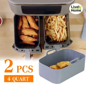 2PCS Air Fryer Silicone Tray Dish Dual 2 Basket Baking Pan Oven Pot Plate Liner Dual Air Fryer Accessories For Ninja Foodi DZ201