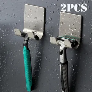 Hooks & Rails 2pcs Punch Free Razor Holder Storage Hook Wall Men Shaving Shaver Shelf Bathroom Rack AccessoriesHooks