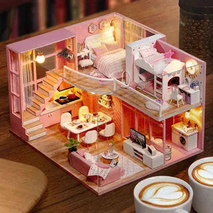 DIY Doll House Wooden Doll Houses Miniature Dollhouse Furniture Kit Diornama Toys Casa for Children Christmas Gift L026 AA220325